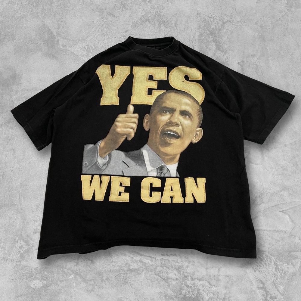 Vintage Barack Obama Yes We Can Speech T Shirt XXL Black Double Sided